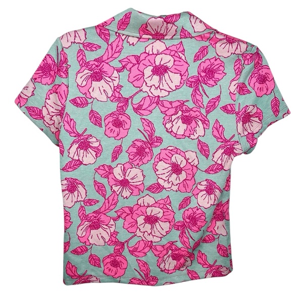 Anthropologie Maeve Short-Sleeve Floral Jacquard Top Pink/Green Medium - Picture 6 of 14
